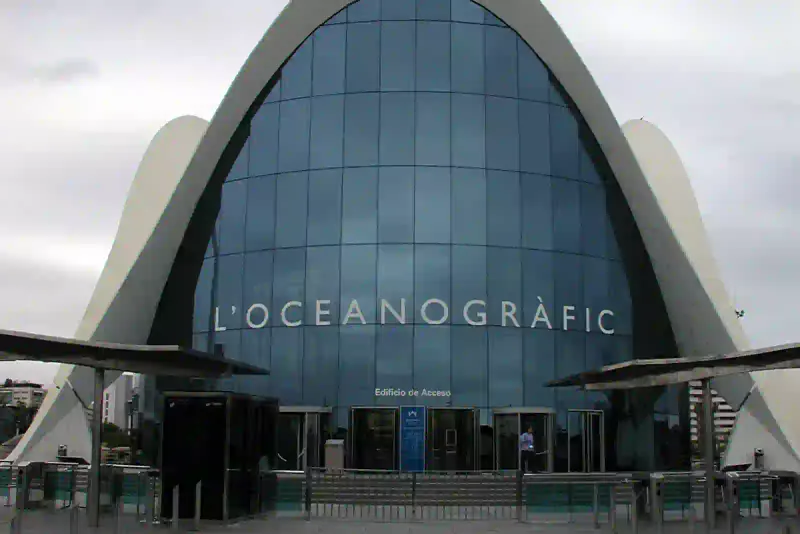Entrance building of the Oceanografic aquarium in Valencia