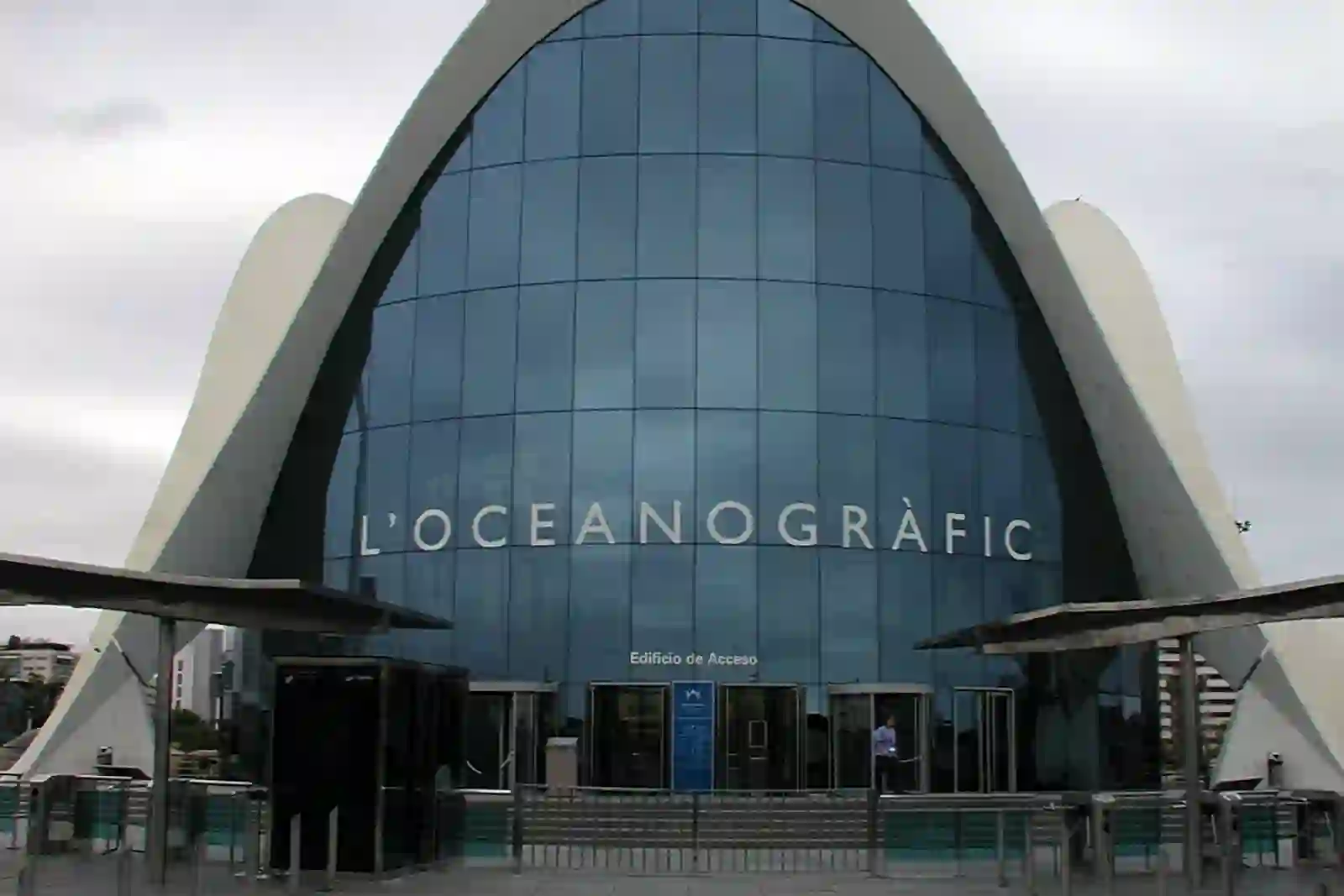 Entrance building of the Oceanografic aquarium in Valencia