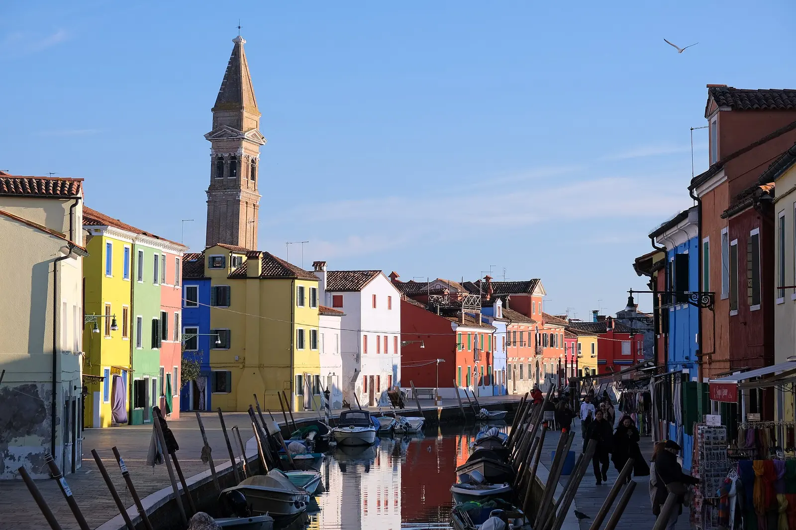 Colourful houses and the leaning bell tower on Burano