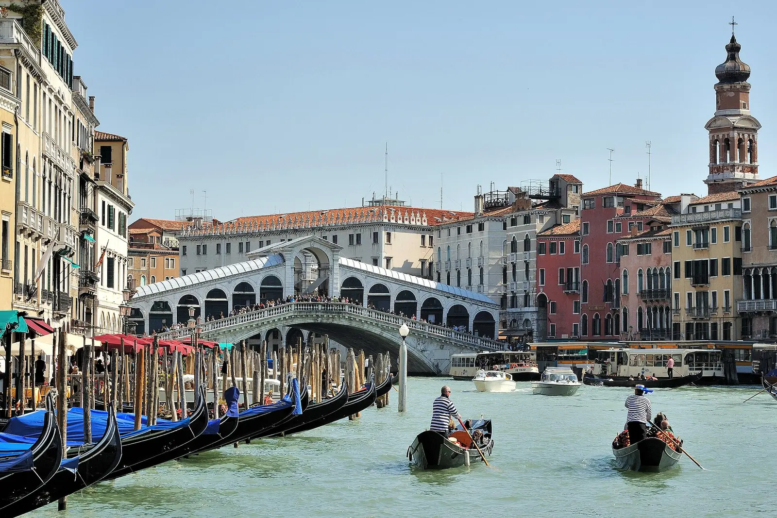 Gondolas on the Grand Canal near the Rialto Bridge