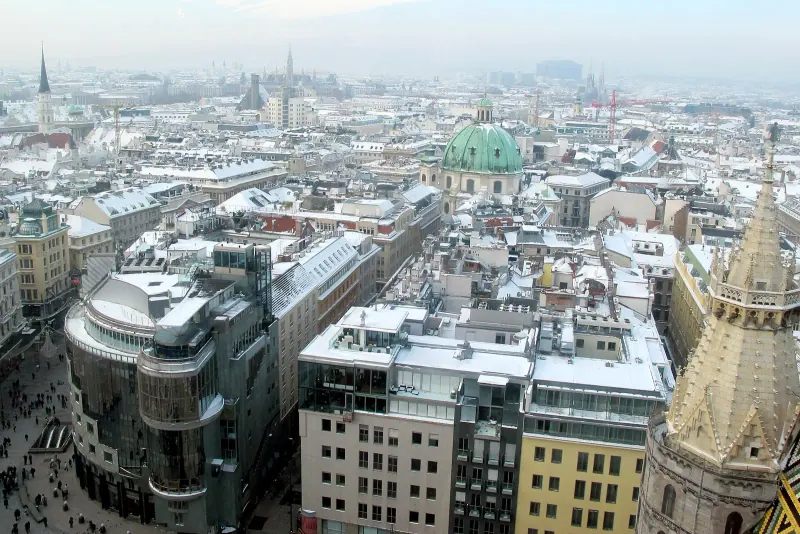 Rooftops of central Vienna with the Peterskirche dome