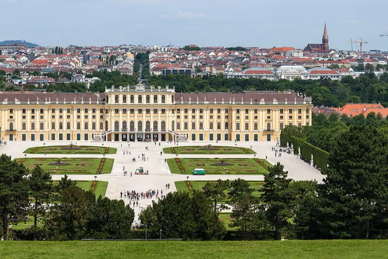 Schönbrunn Palace and its gardens seen from the Gloriette hill