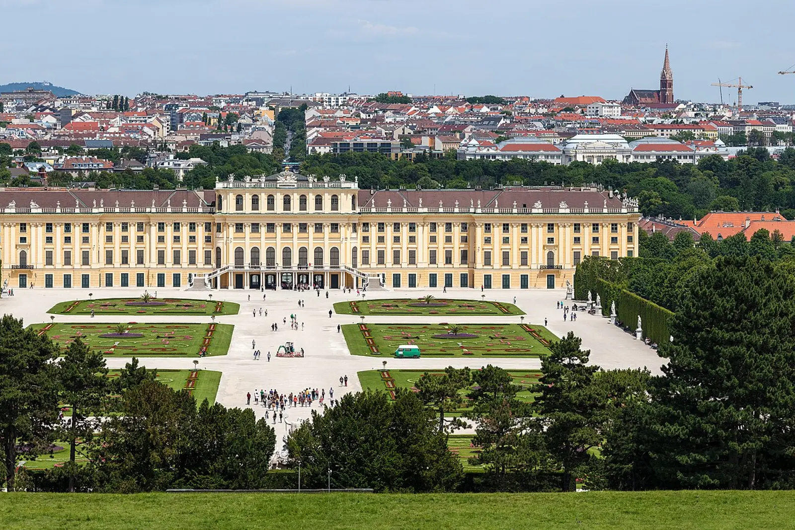 Schönbrunn Palace and its gardens seen from the Gloriette hill