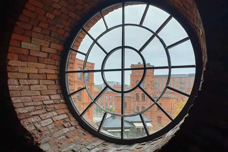 Round window inside the Manufaktura complex in Lodz