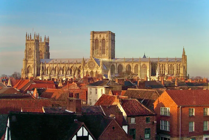 York Minster cathedral towering over the city rooftops