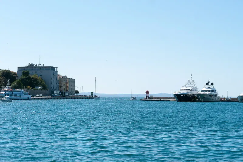 Fishing boats along Zadar's harbour quay