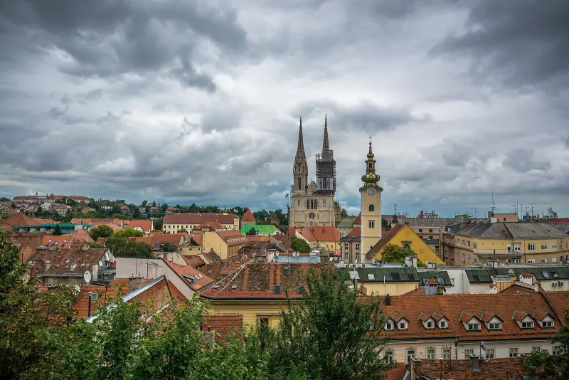 Zagreb's Upper Town rooftops and cathedral towers