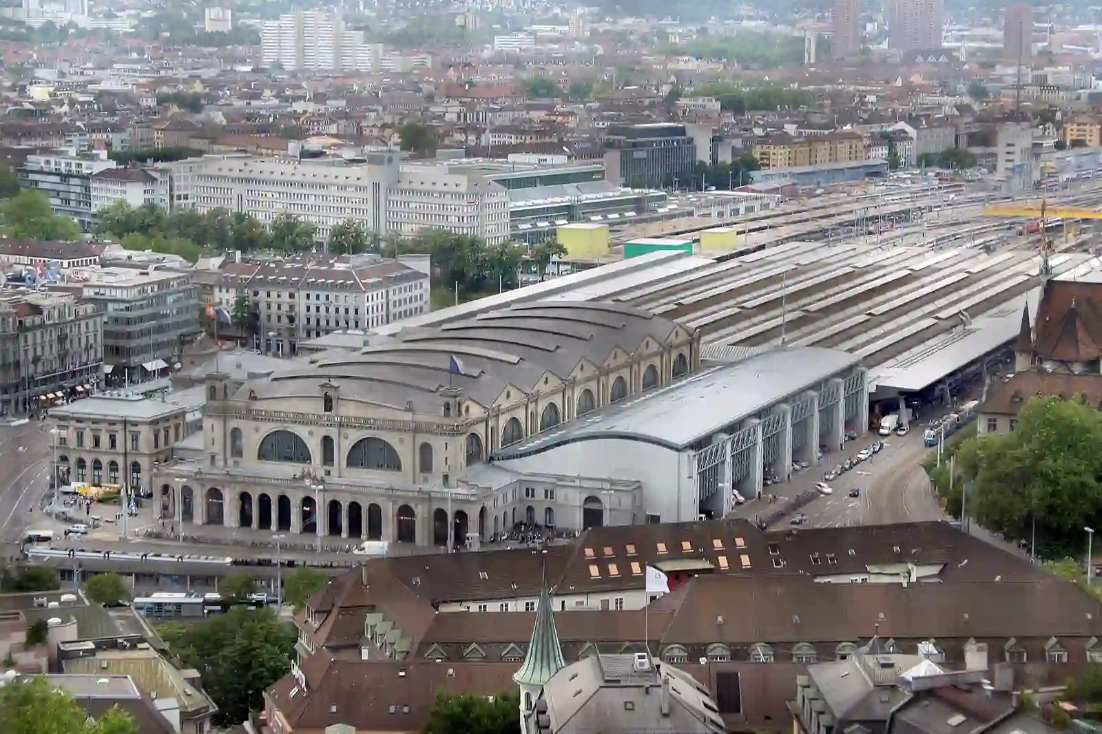 Zurich Hauptbahnhof station and tracks from above